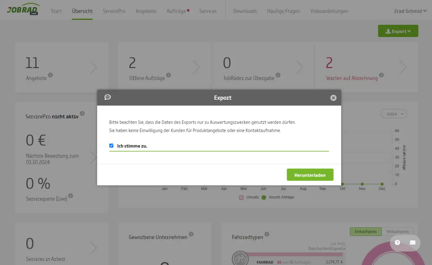 Ein Screenshot des Exports der Leasingausläuferliste Ein Screenshot des Exports der Leasingausläuferliste